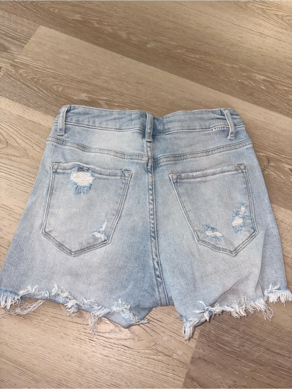 Risen jeans Light Blue Distressed Denim Shorts with Beaded Fringe S - Picture 3 of 4